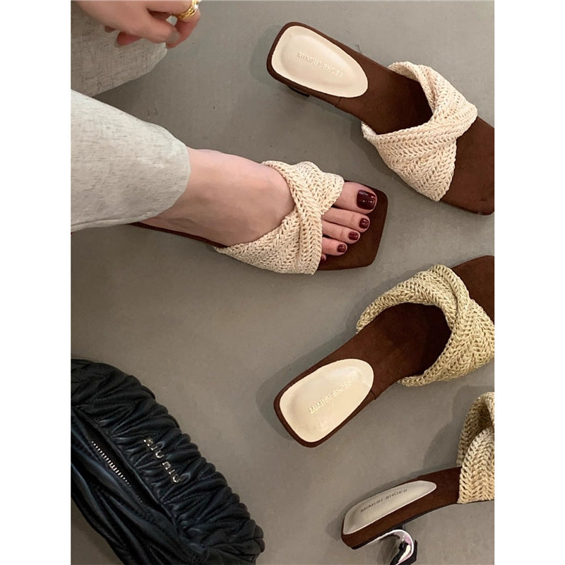 Damen trendige Badesandalen mit geflochtenem Riemendesign R&B