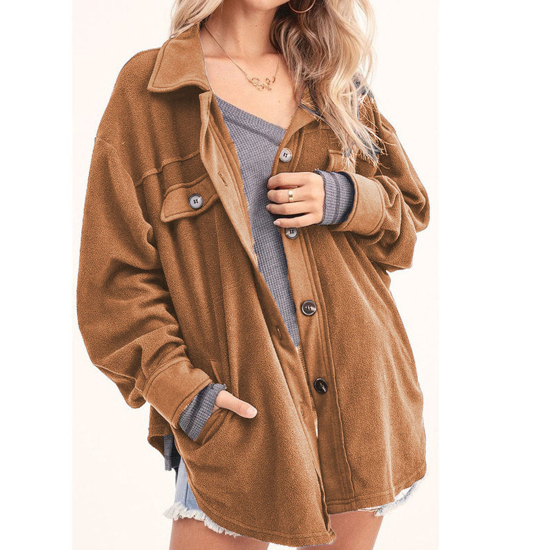Damen lässige Overshirtjacke aus weichem Fleece R&B