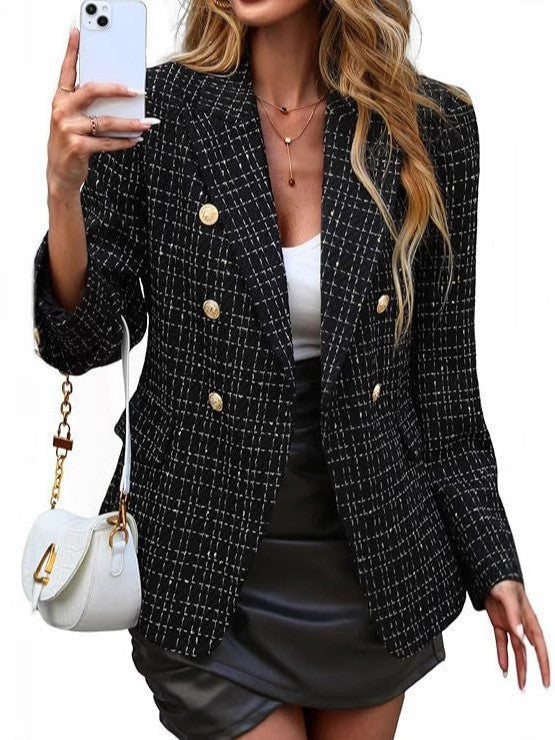 Damen Klassischer Double-Breasted Blazer mit goldenen Knöpfen R&B