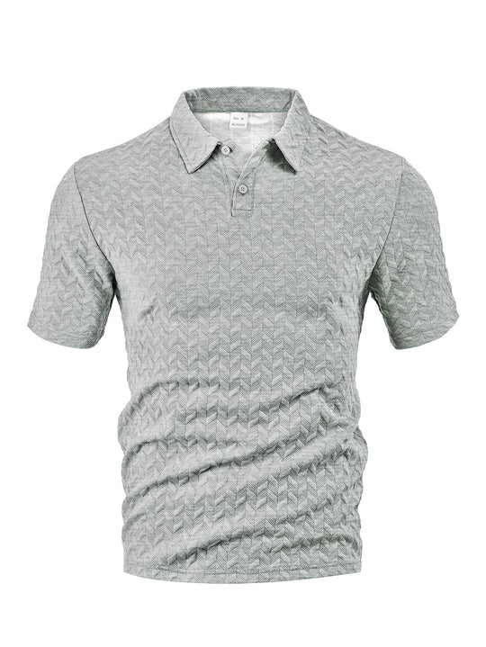 Herren nan kurzärmeliges Poloshirt mit eingeprägter Zickzackstruktur und klassischem Hemdkragen R&B