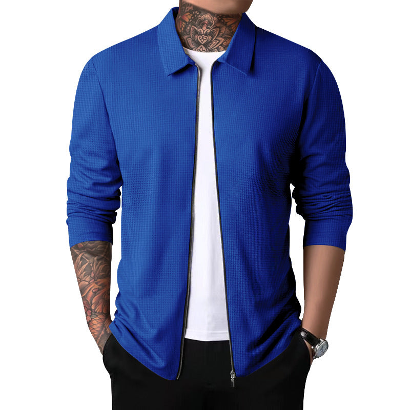 Herren nan strukturierte Hemdjacke mit Waffelstruktur, durchgehendem Reißverschluss und schmaler Passform R&B