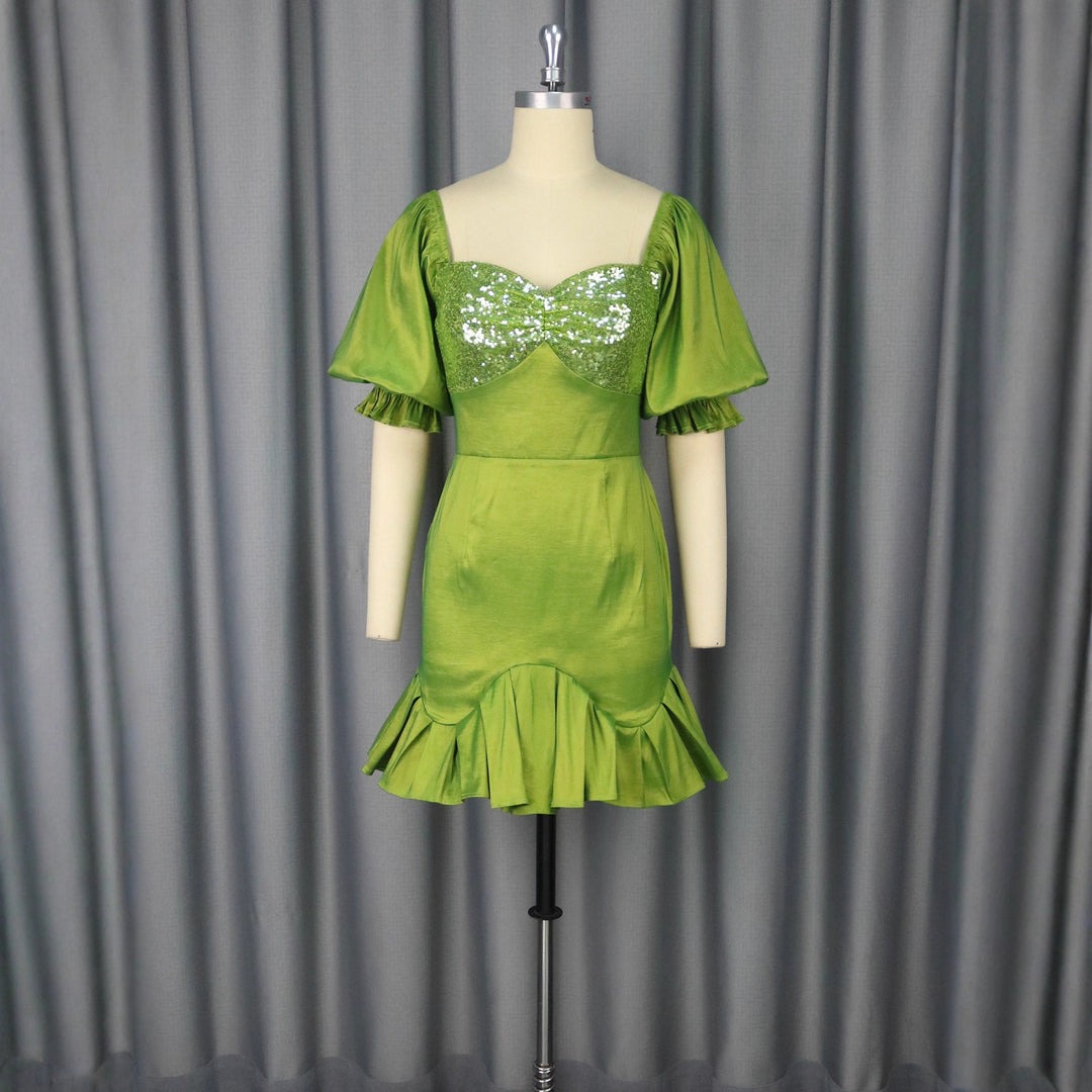 Damen Festliches Kleid mit glitzerndem Bustier und voluminösen Ärmeln R&B