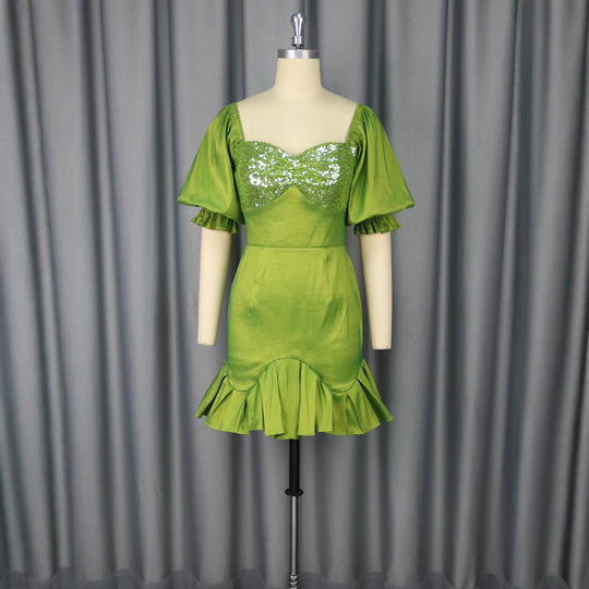 Damen Festliches Kleid mit glitzerndem Bustier und voluminösen Ärmeln R&B