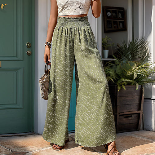 Damen Weite Palazzohose mit elastischem Bund und zartem Punktmuster R&B