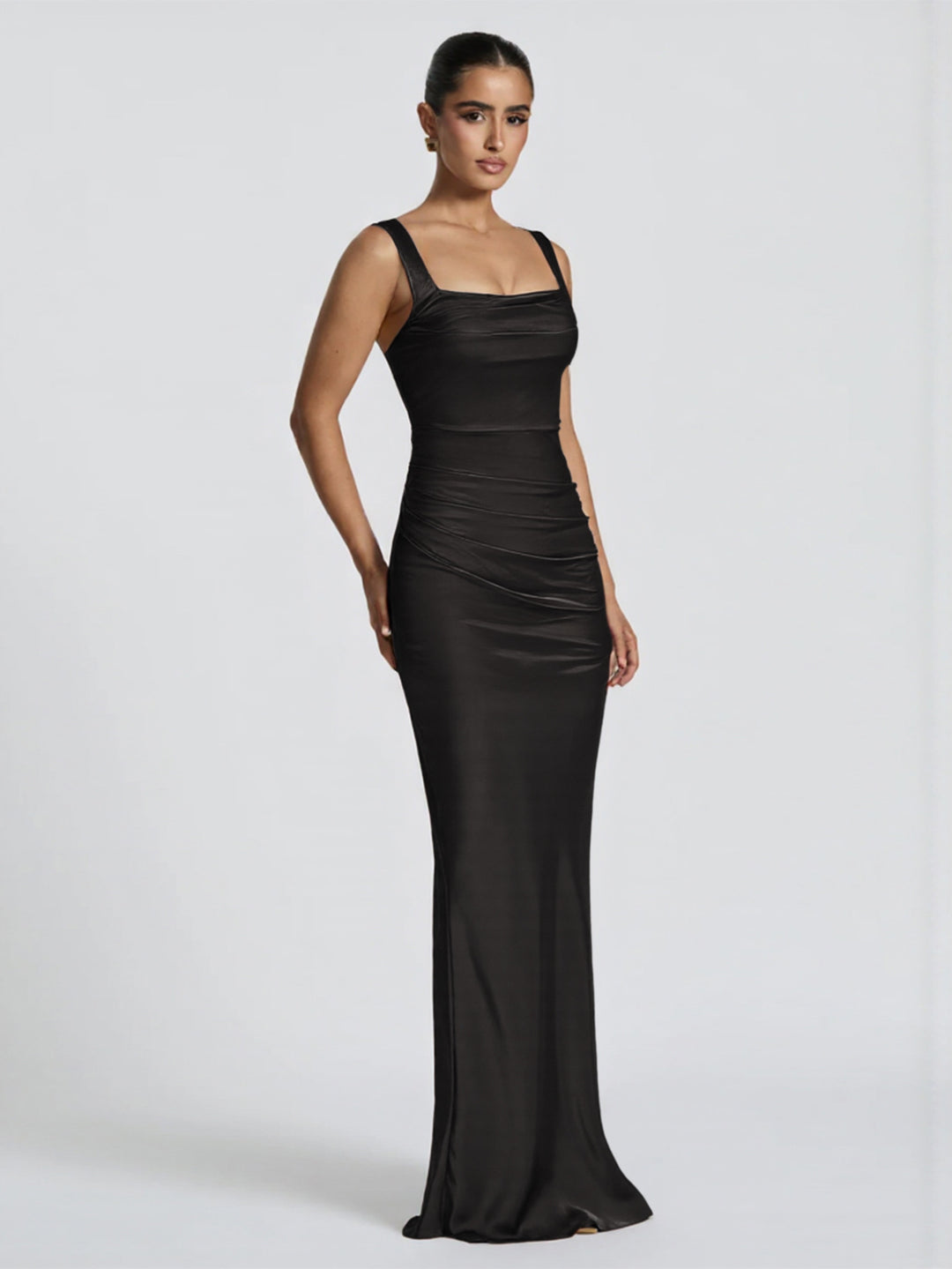 Damen Elegantes Satin-Maxi-Kleid mit figurschmeichelndem Design R&B