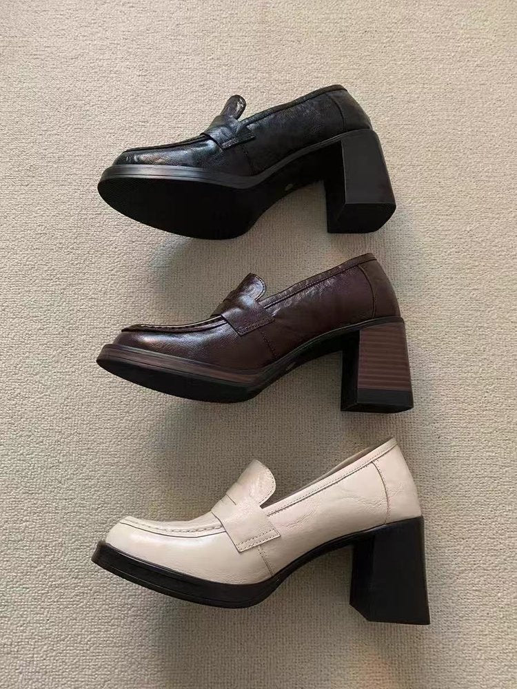 Damen Modische Blockabsatz-Slipper mit edlem Leder R&B
