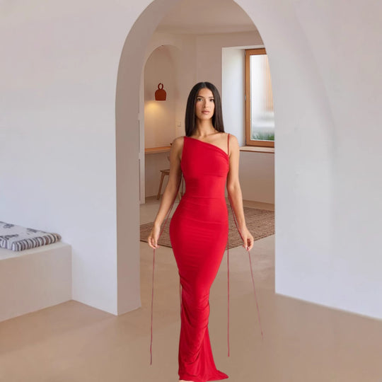 Damen Elegantes Rückenfreies Maxikleid mit raffinierten Bindebändern R&B