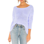 Damen lockerer Strickpullover mit weitem Schnitt und Rundhalsausschnitt R&B