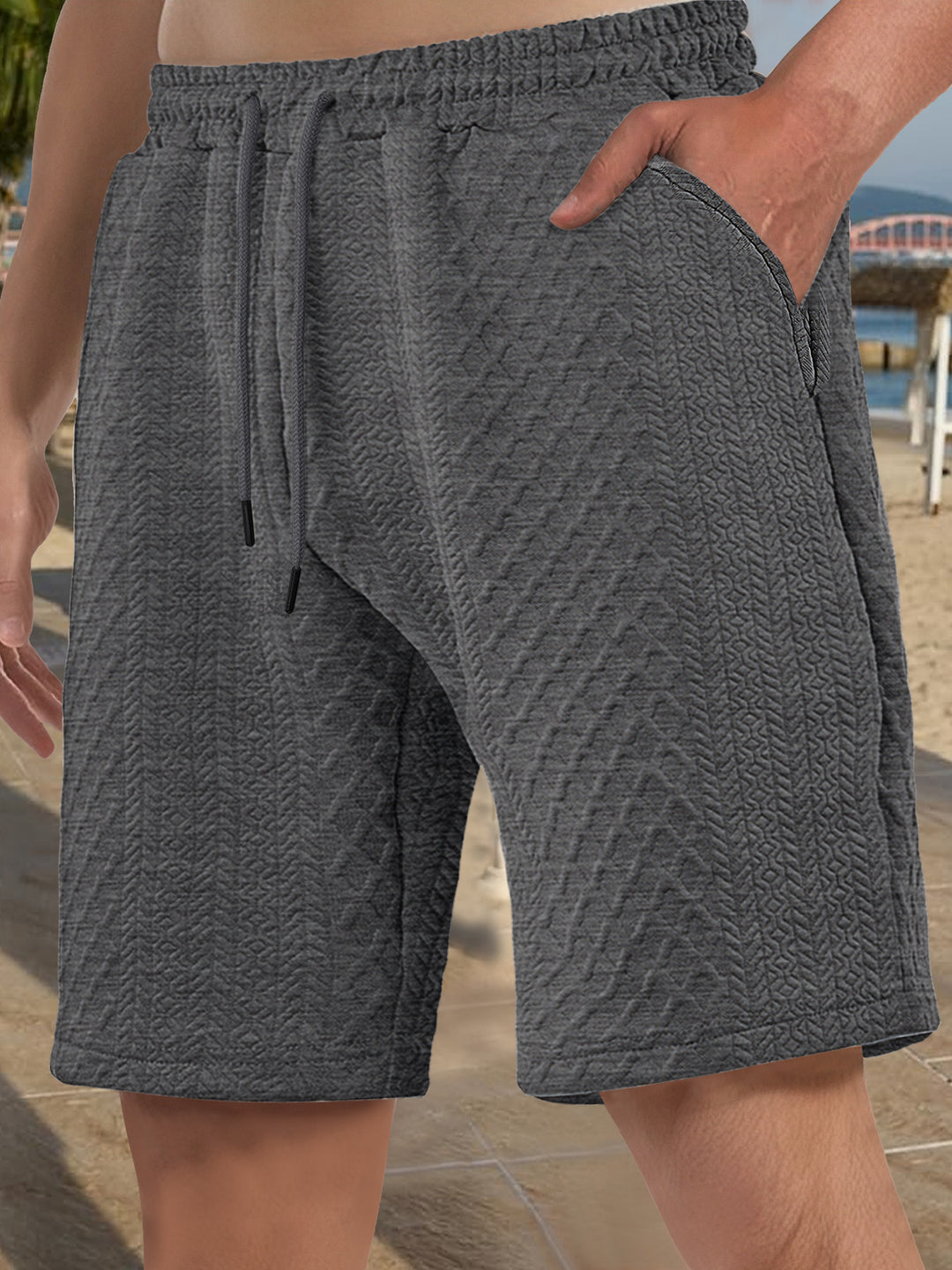 Herren nan strukturierte Strand-Bermuda aus Waffeljersey mit elastischem Kordelbund und schrägen Eingrifftaschen R&B