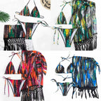 Damen Bikini-Set mit trendigem Fransenüberrock und verstellbaren Trägern R&B