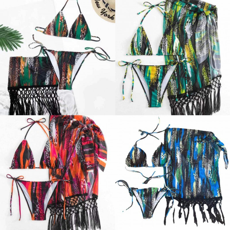 Damen Bikini-Set mit trendigem Fransenüberrock und verstellbaren Trägern R&B