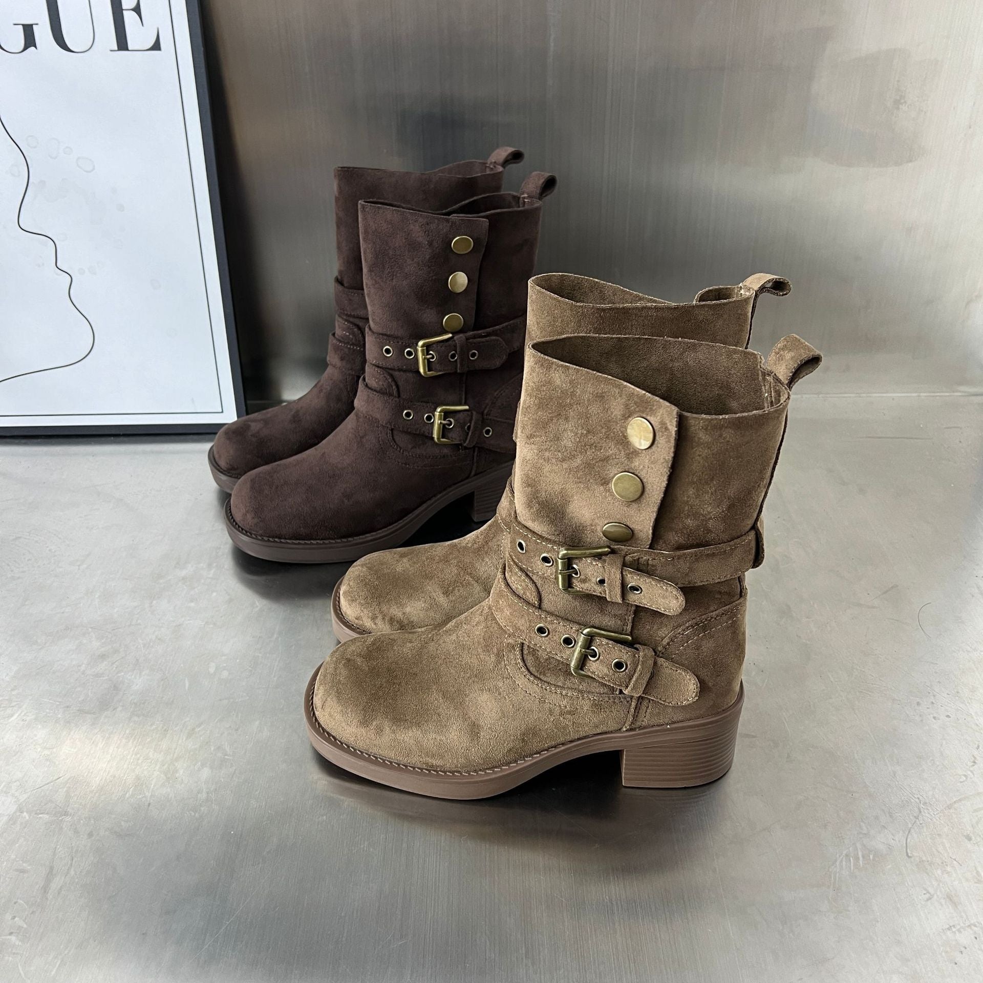 Damen Modische Stiefeletten mit eleganten Schnallen und bequemer Absatzhöhe R&B