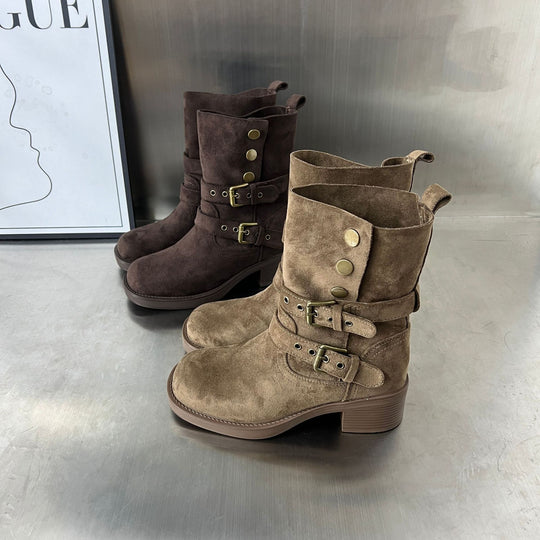 Damen Modische Stiefeletten mit eleganten Schnallen und bequemer Absatzhöhe R&B