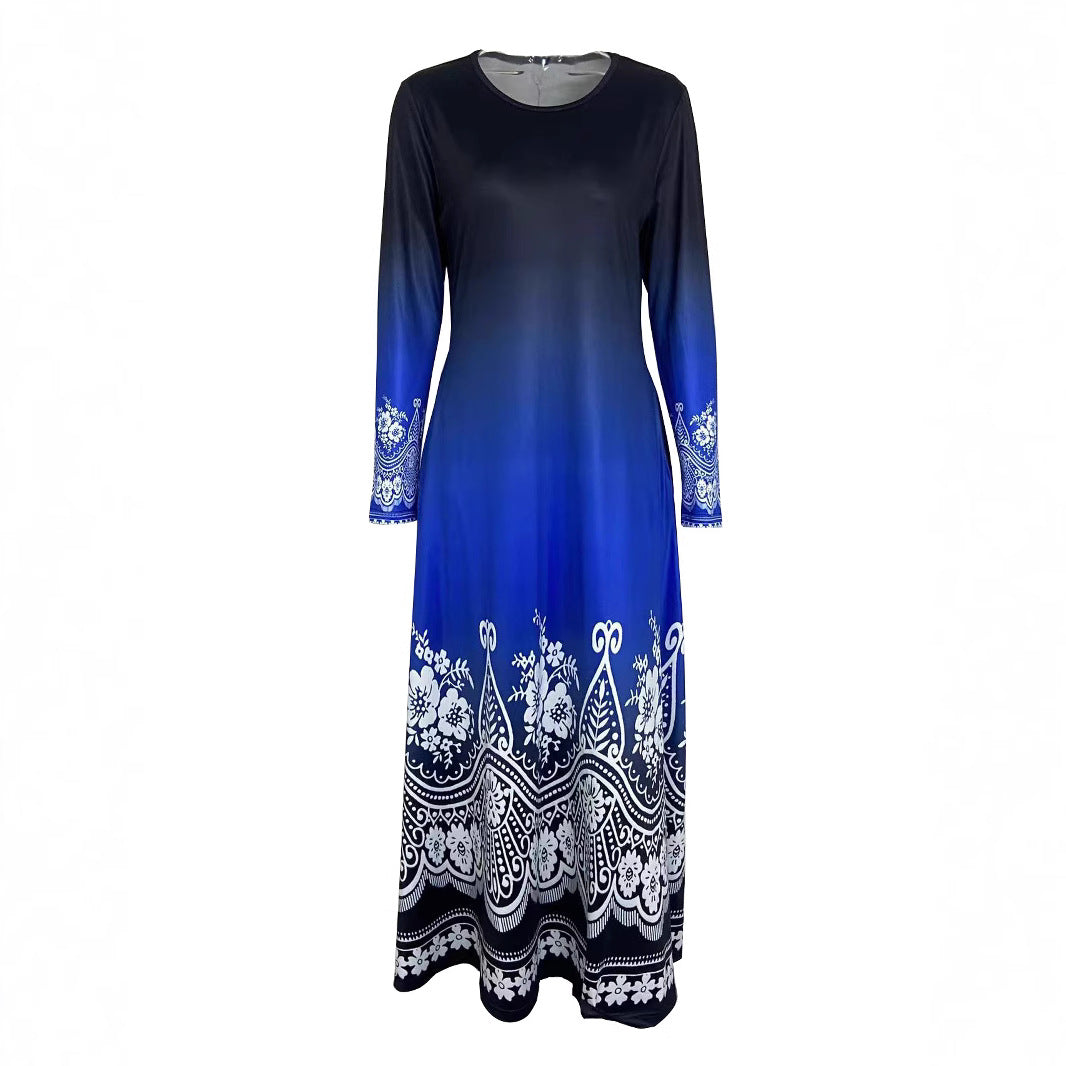 Damen Maxi-Kleid mit farbenfrohem Ombre-Design und floralen Verzierungen R&B