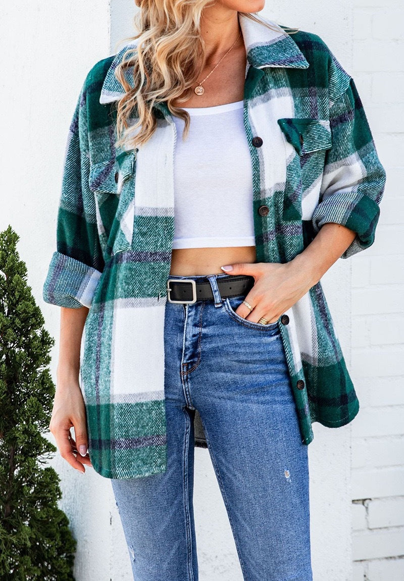 Damen Karierte Flanelljacke mit Brusttaschen R&B