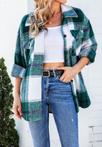 Damen Karierte Flanelljacke mit Brusttaschen