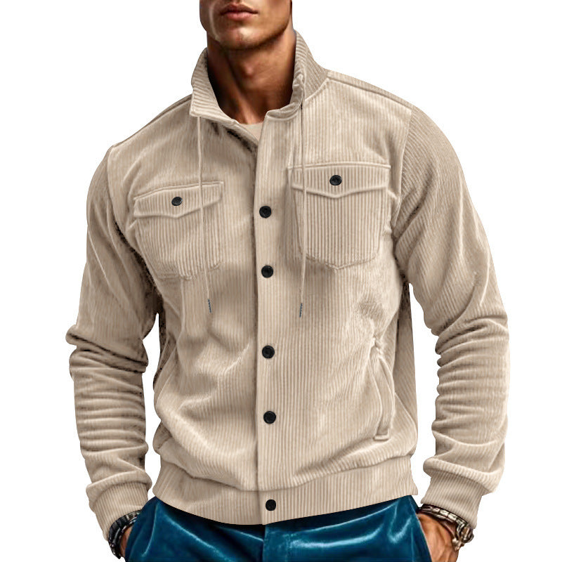 Herren stylische Kordjacke mit verstellbarem Kragen und praktischen Brusttaschen R&B