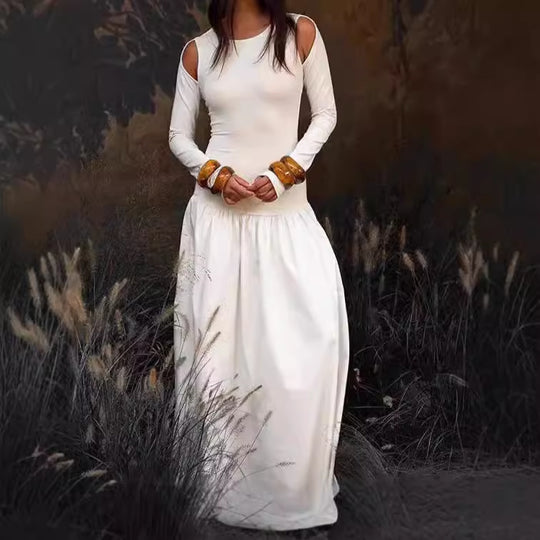 Damen Elegantes Maxikleid mit Off-Shoulder-Ärmeln R&B