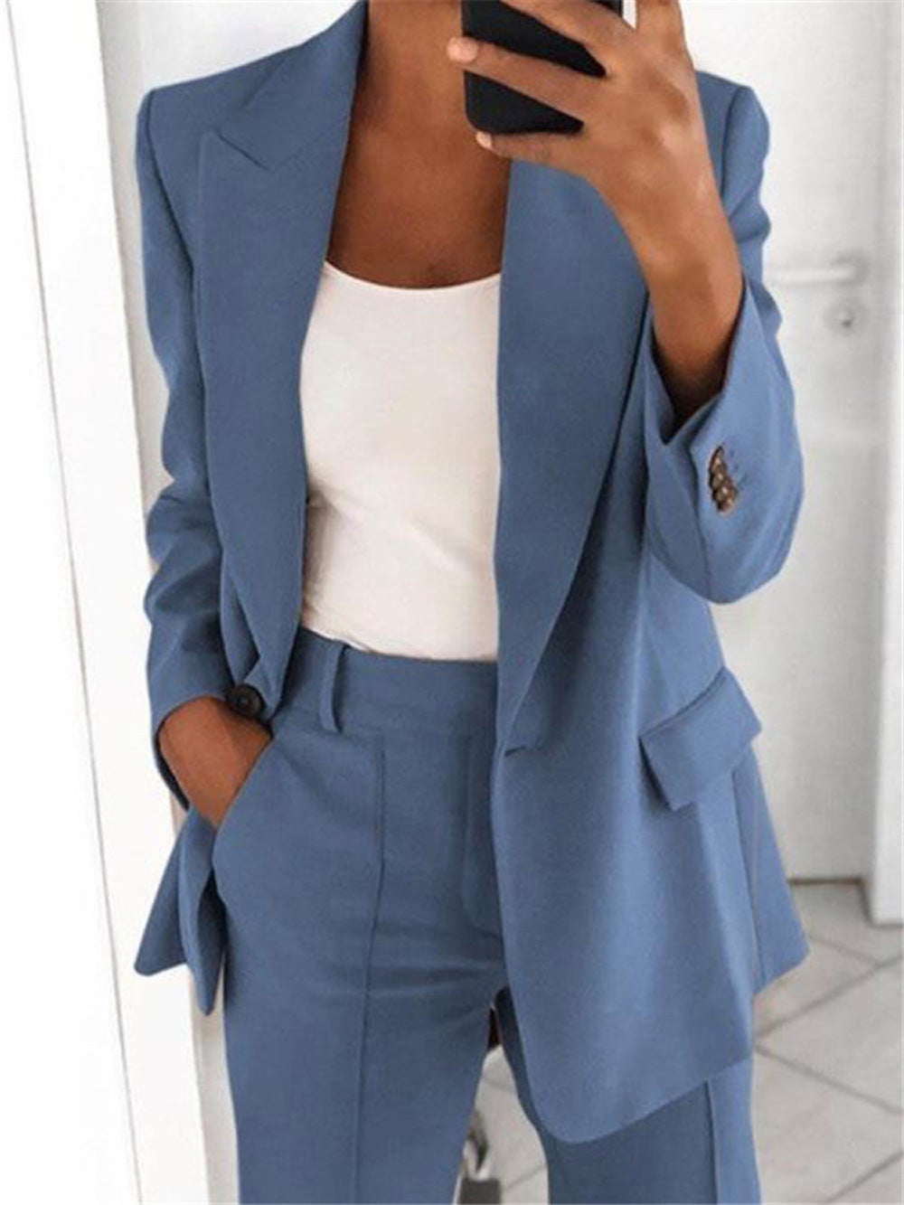 Damen elegantes und lockeres Blazerset mit weiten Hosen R&B