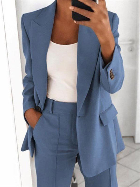 Damen elegantes und lockeres Blazerset mit weiten Hosen R&B