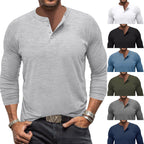 Herren modisches Langarm-Henley-Shirt mit modernem Kragen und praktischen Knopfdetails R&B