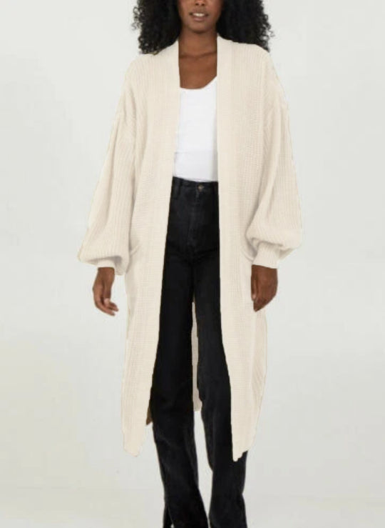 Damen Langer Strickcardigan mit luftigen Ärmeln und offenen Fronten R&B