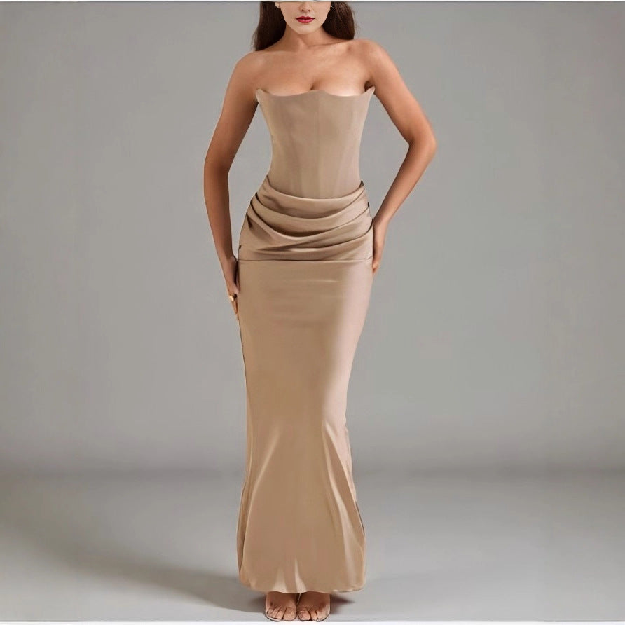 Damen Maxikleid mit Raffungen und elegantem Bustier-Ausschnitt R&B