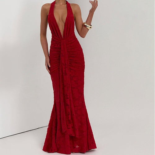 Damen Elegantes, figurbetontes Abendkleid mit tiefem V-Ausschnitt und Rüschendetails R&B