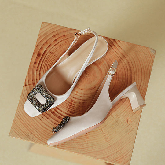 Damen Slingback-Pumps mit dekorativem Schmuckelement und komfortablem Blockabsatz R&B