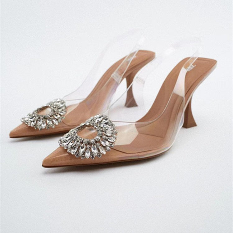 Damen elegante transparente High Heels mit funkelndem Schmuck-Detail R&B