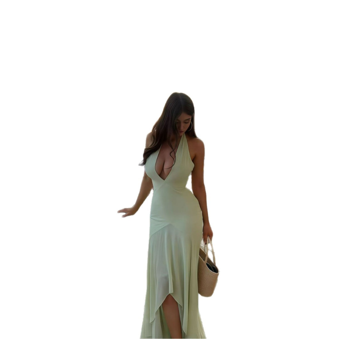 Damen Abendkleid mit tiefem V-Ausschnitt und fließendem Wasserfall-Saum R&B