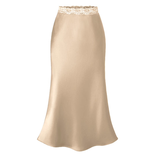 Damen eleganter Satin-Rock mit Spitzenbund R&B