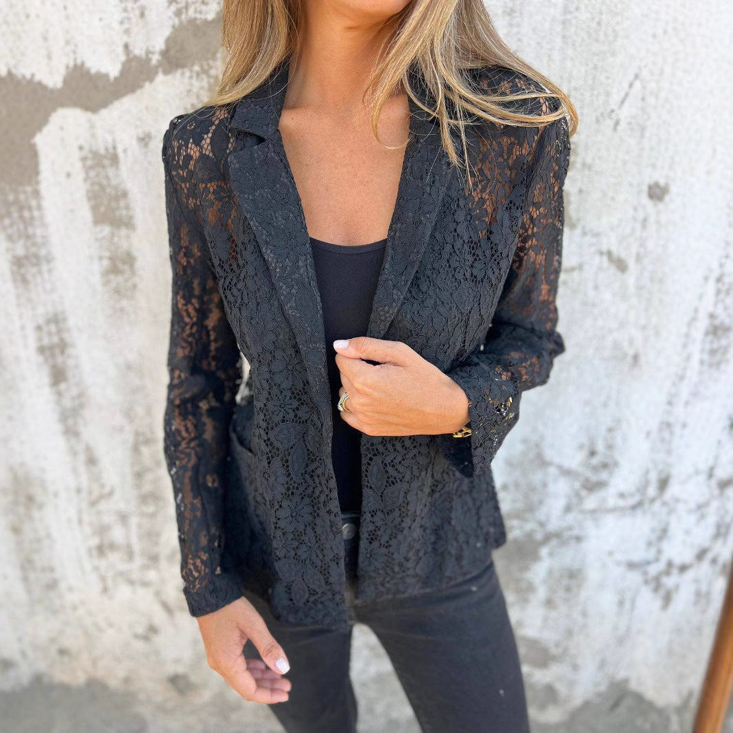 Damen Transparente Spitzenjacke mit elegantem Schnitt R&B