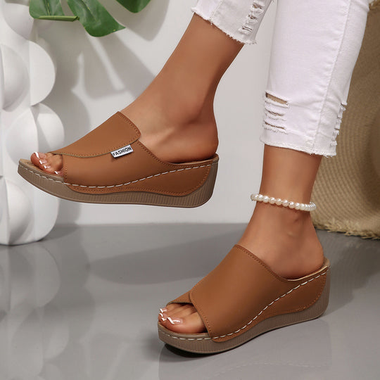 Damen Bequeme Keil-Pantoletten R&B