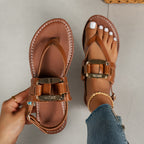 Damen stylische Zehentrenner-Sandalen mit verstellbarem Riemensystem R&B