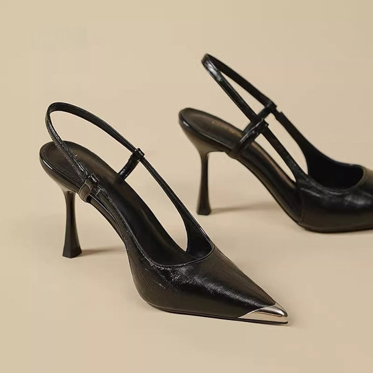Damen elegante Slingback-Pumps aus schimmerndem Metallic-Material R&B