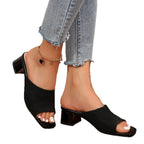 Damen Mules mit modischem Strickoberteil und elegantem Blockabsatz R&B