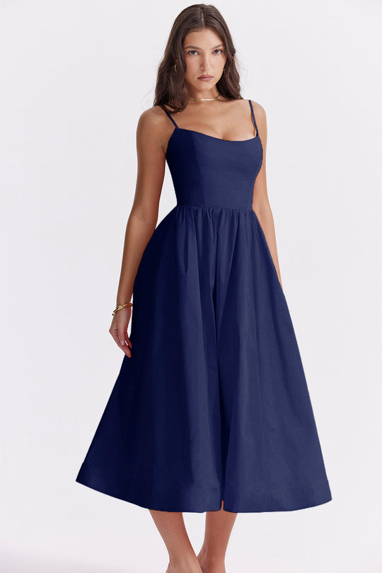 Damen Maxikleid mit schmalen Trägern und schwingendem Rock R&B