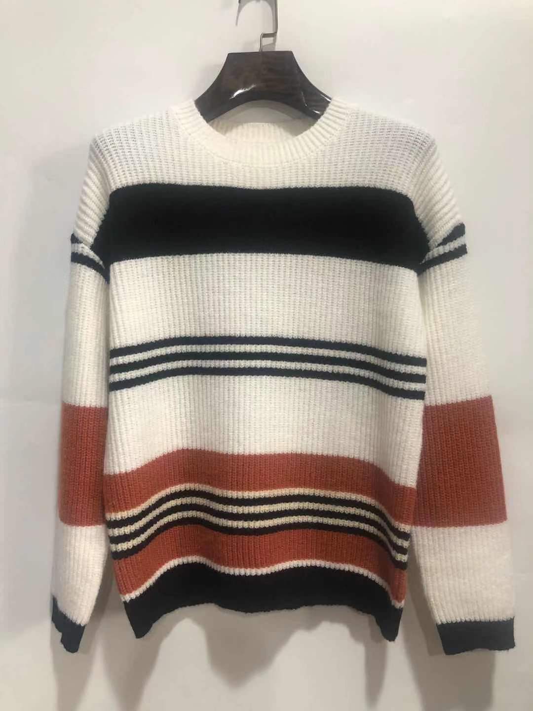Damen Grobstrickpullover mit vielseitigem Streifenmuster