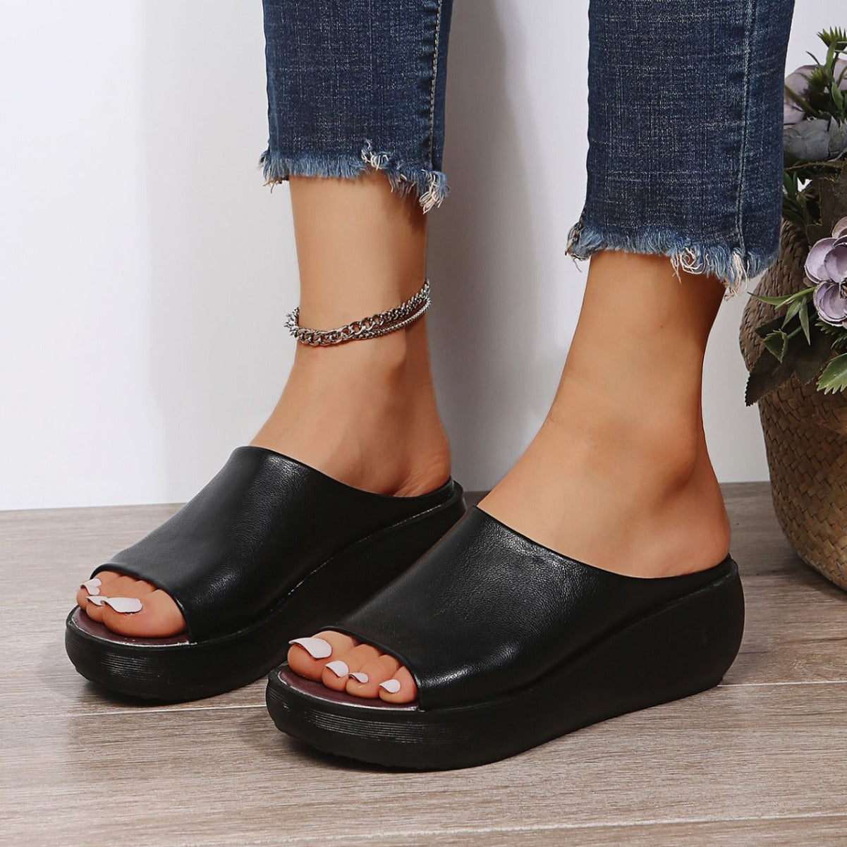 Damen Plateau-Sandalen mit offenem Zehenbereich und rutschfester Sohle R&B