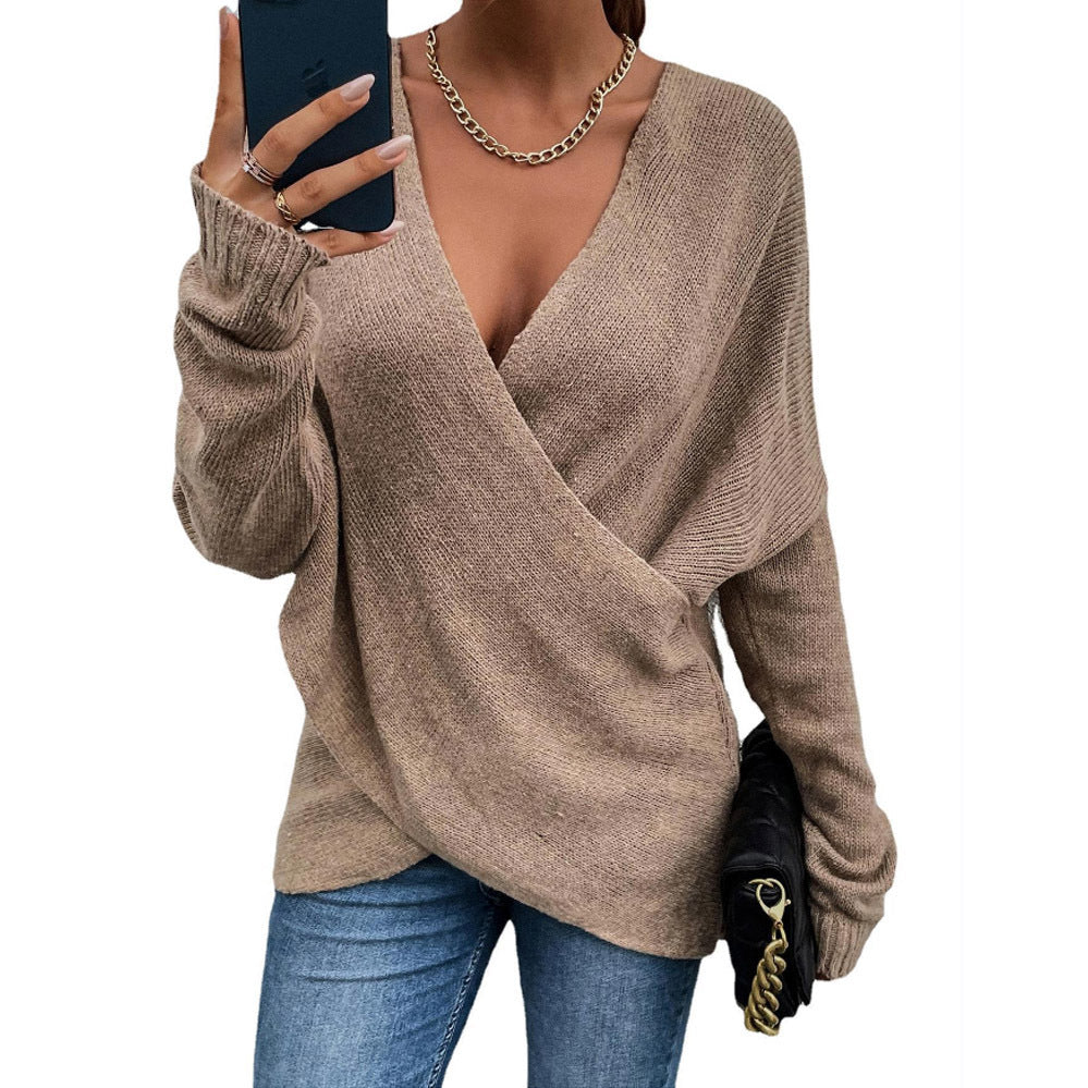Damen Oversize Strickpullover mit V-Ausschnitt und lässigem Look R&B