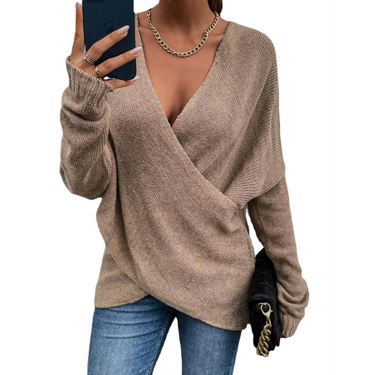 Damen Oversize Strickpullover mit V-Ausschnitt und lässigem Look R&B