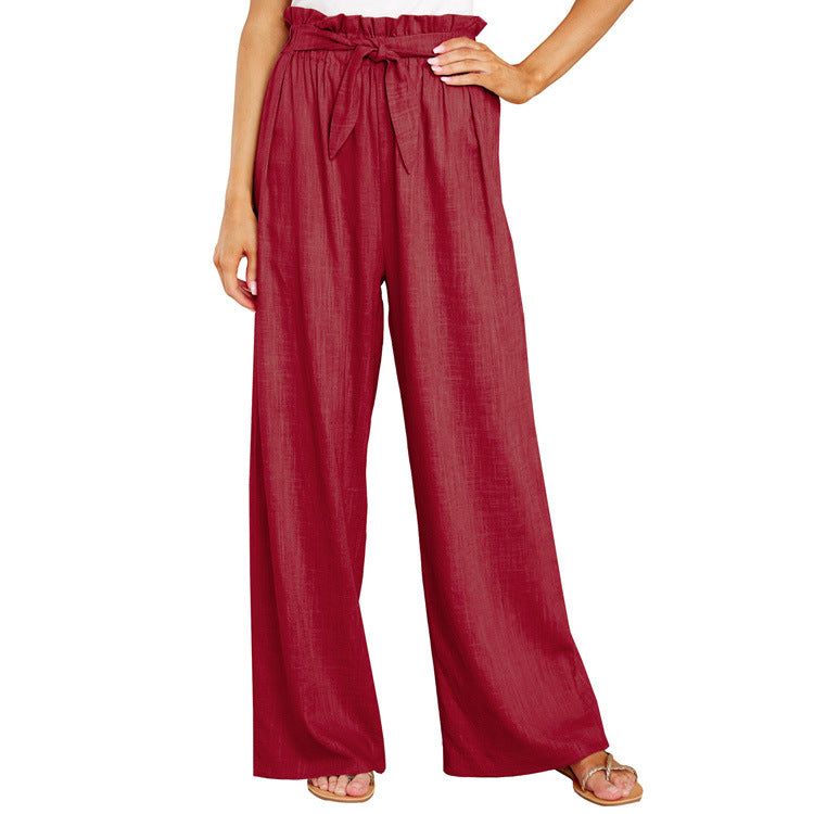 Damen Weite Sommerhose mit elastischem Bund und Bindegürtel R&B