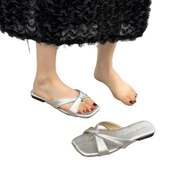 Damen bequeme Zehentrenner-Sandaletten mit modernem Knoten-Design R&B