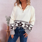 Damen Grobstrickpullover mit floralen Mustern und praktischen Halbarm R&B