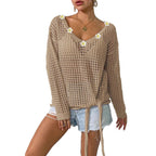 Damen luftiger Strickpullover mit floralem Dekor R&B