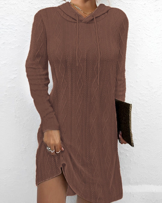 Damen lässiges Strickkleid mit Kapuze und seitlichem Schlitz R&B