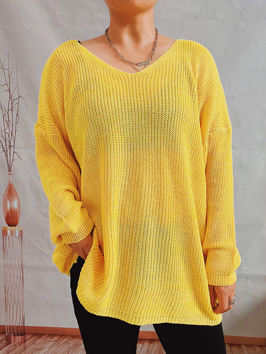 Damen lässiger V-Ausschnitt Pullover mit strukturiertem Strickmuster R&B