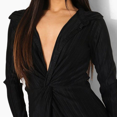 Damen Plissiertes Wickelkleid mit tiefem V-Ausschnitt R&B