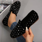Damen Slip-On Mokassins mit funkelnder Strass-Applikation und eleganter Samtoberfläche R&B